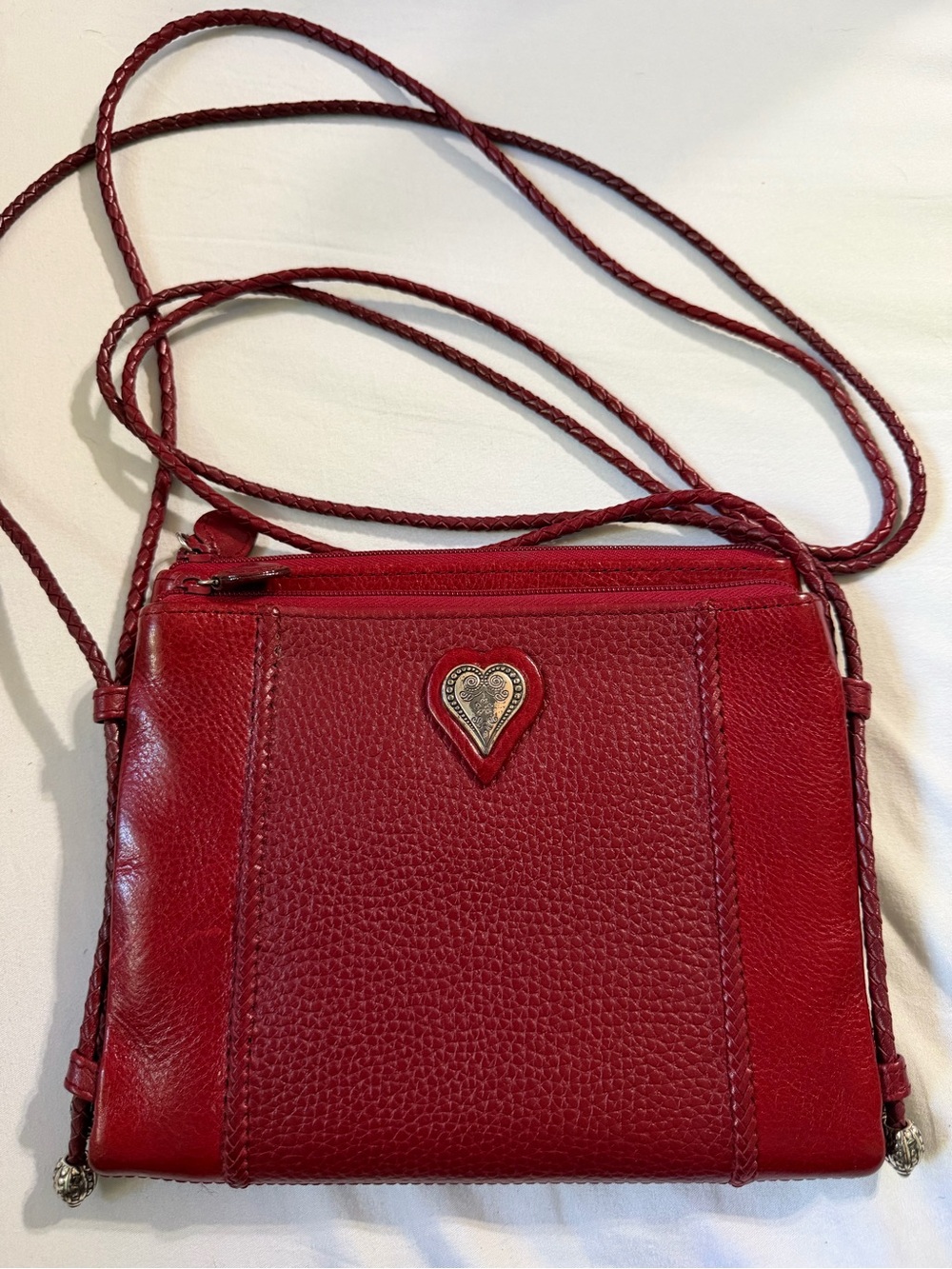 Brighton Red Braided-Strap Crossbody with Heart Medallion